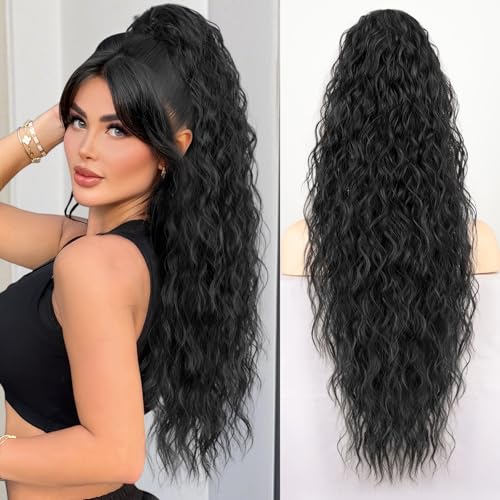 30 Inch Curly Ponytail Extension with Claw Clip - Natural Look Black