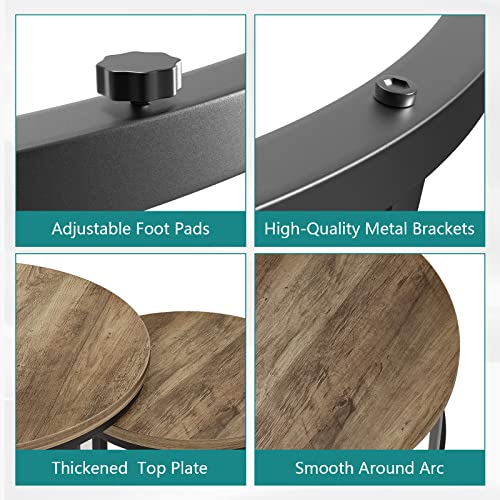 Smuxee Nesting Coffee Table Set of 2 - 23.6" Oak Round Industrial Side Tables