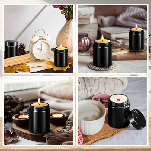 Domensi 24 Pcs 6oz Glass Jars with Lids Leakproof Round Airtight Empty Cosmetic Jars with Inner Liners Lid for Storing Lotions Spices Ointments Candle Making Food Storage (Black)