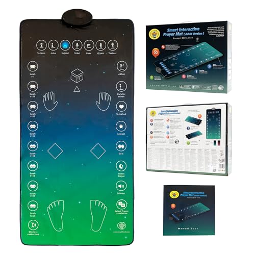 Blue Interactive Prayer Mat for Adults - Quran Surahs & Dua Learning, Touch Keys, Speaker, Padded Muslim Rug