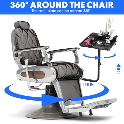 Salon Tray for Chairs 14.17 x 12.6 Inches Adjustable 360° Rotating Metal Hairdressing Tool Organizer with Height & Width Flexibility - Variation: 14.2 x 12.6 x 16.9 Inches