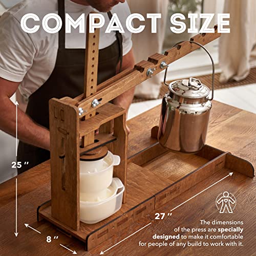 PetriStor Wooden Cheese Press Kit for Home Cheesemaking, 200 lbs Pressure