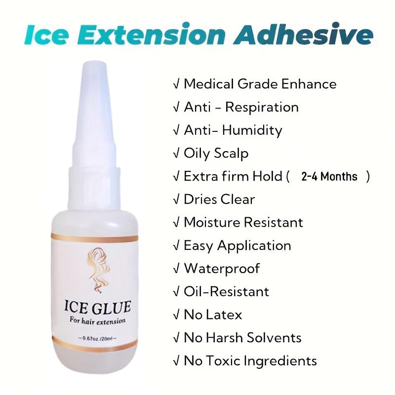 Hair Extensions Glue,Fast Curing Glue for Human Hair Extension,Non Toxic - Humidity Resistant & Water- Resistant, Invisible Bonding, Invisible Bonding 20g