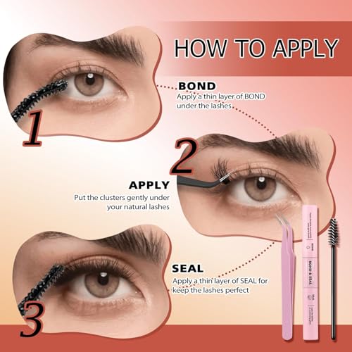Volume Lash Clusters Kit 30-100D DIY Eyelash Extension 708pcs Thick Individual Lashes 8-16mm with Lash Bond and Seal, Tweezers, Brush, Super Thin Band False Eyelashes EPUDY FIHSALA