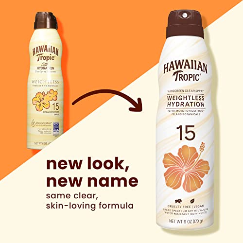 Hawaiian Tropic Weightless Hydration Clear Spray Sunscreen SPF 15 Twin Pack 6oz Each + Face Sunscreen Lotion SPF 30 Travel Size 1.7oz