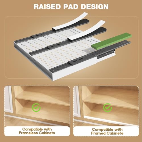 Pull Out Cabinet Organizer 2 Pack - Adjustable 13-21 W x 17-24 D, 3 Rail Slide Out Drawers, White