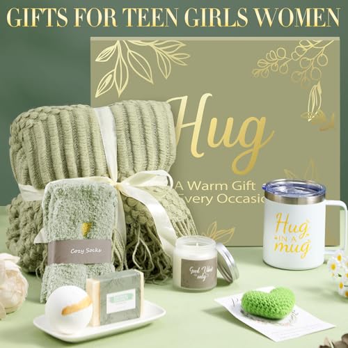 Birthday Gifts for Women Self Care Get Well Soon Gift Baskets, Christmas Gifts for Women Spa Bath Care Package, Sympathy Inspirational Thinking of You Gift Set for Mom Sister Friend Wife Blanket
