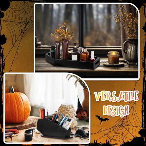 Juexica 2 Pcs Halloween Coffin Decor, Halloween Coffin Tray and Makeup Brush Holder Organizer, Spooky Gothic Home Decor, Gothic Serving Tray Makeup Organizer for Vanity, Witchy Gifts for Women