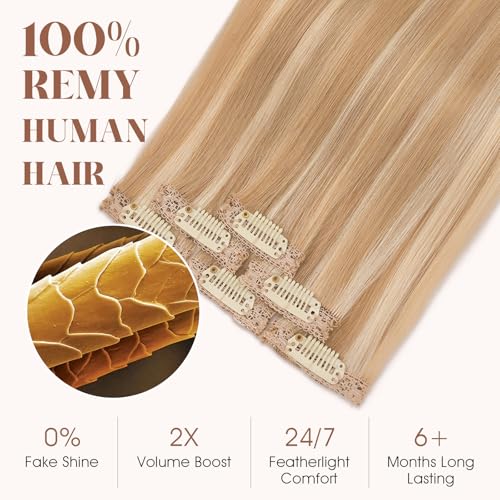 Remy Human Hair Clip-In Extensions - 6 Pieces, Highlights, 10 Inch