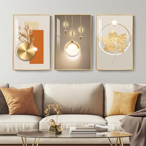 Cuspin 16x24 Inch Modern Gold Wall Art Set - 3 Pieces, Framed Luxury Decor