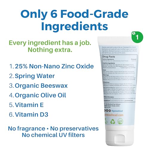 Waxhead Baby Sunscreen SPF 35, 25% Non-Nano Zinc Oxide Mineral Lotion, Tear-Free Face & Body, Safe for Newborns, Infants & Toddlers, 6 Food-Grade Ingredients, Hypoallergenic, Reef-Safe (4 oz)