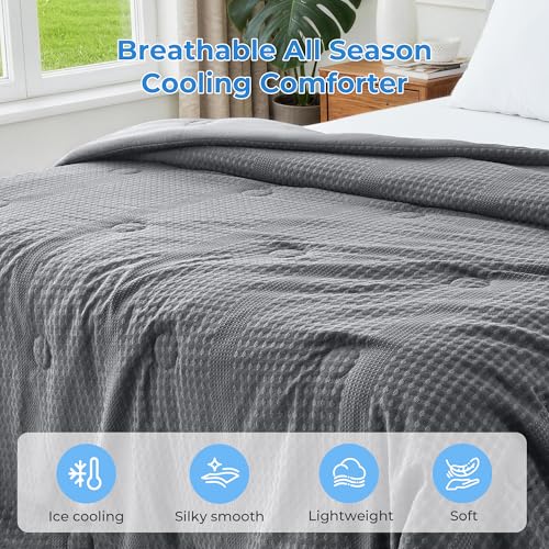 Dark Gray King Size Cooling Comforter Reversible Waffle Weave Bed Blanket