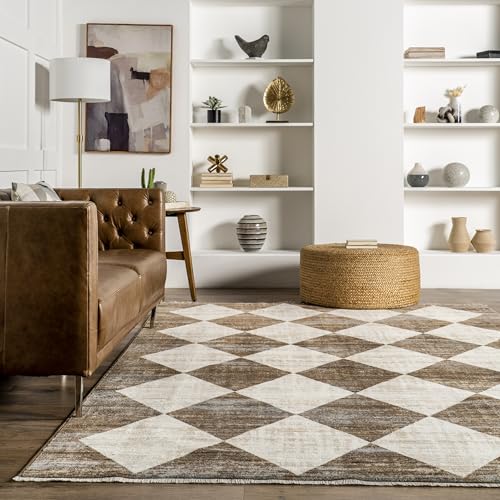NuLOOM Meline Checkered Fringe Area Rug - 2'6 x 13' Beige Blue Ivory High Traffic