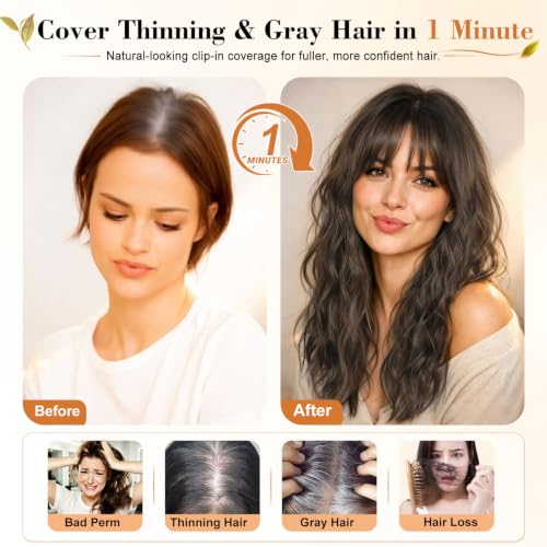 Hair Toppers for Women with Thinning Hair - 20 Inch Medium Brown, Clip-In, Realistic Synthetic