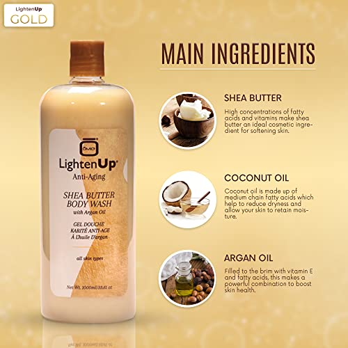 Omic LightenUp Anti-Aging Body Wash 33.8 Fl Oz - Brighten & Soften Skin with Argan Oil & Shea Butter - Pack of 1