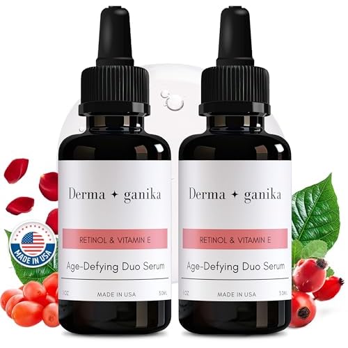 Derma ganika Retinol & Vitamin E Serum for Face - Made in USA Collagen-Boosting Anti-Aging Serum | Reduces Fine Lines, Wrinkles & Hyperpigmentation | Smooths & Hydrates Skin (Pack of 2)
