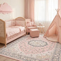 8x10 Pink Persian Style Washable Rug - Vintage Floral Living Room Carpet, Non-Slip, Soft Faux Wool