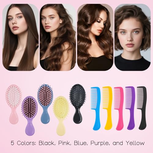 HQSLsund 5.5 Inch Bulk Hair Comb & Brush Set - 100 Pack, Multi-Color, Individually Wrapped