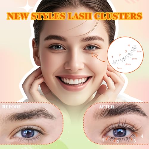 Bottom Eyelash Clusters Kit DIY Individual Eyelash Extensions Bershnor Wispy Natural Look Clear Band Lashes Lower Eye Lashes Bottom Eyelashes Kit 4mm-6mm