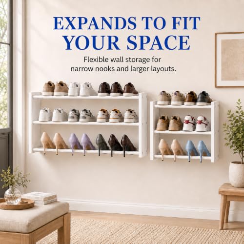 White 3 Pack 3-Tier Wall Mounted Shoe Rack Adjustable Hanging Shoe Organizer