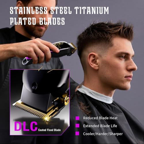 Professional Hair Clipper Kit with DLC-Coated Blades & Brushless Motor