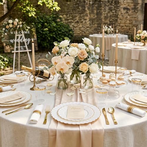 Ivory Scalloped Plastic Dinner Plates Set for Weddings - 350PCS