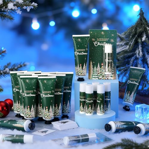 Christmas Hand Cream and Lip Balm Set - 30 Mini Travel Size Moisturizers - Holiday Stocking Stuffers
