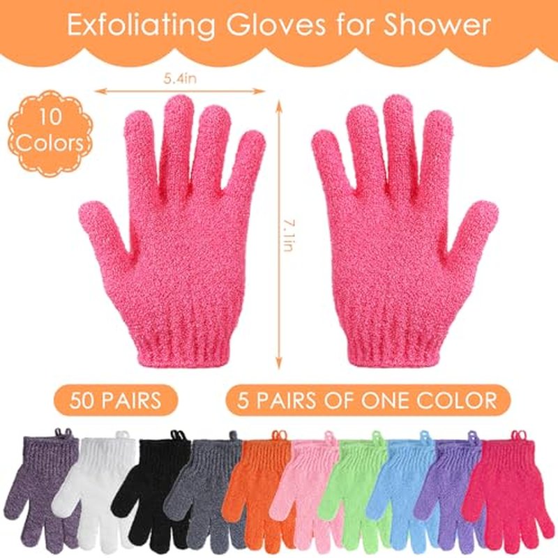 100 Pcs Exfoliating Gloves Bulk for Shower Body Double Sided Gloves Exfoliating Bath Mitt with Hanging Loop Bath for Women Men Bathing Skin Scrubber Accessories Beauty Spa (Multicolor)