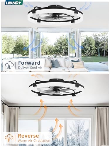 LEDIARY 24-Inch Low Profile Ceiling Fan with Lights - Black, Remote & App Control Variation 1
