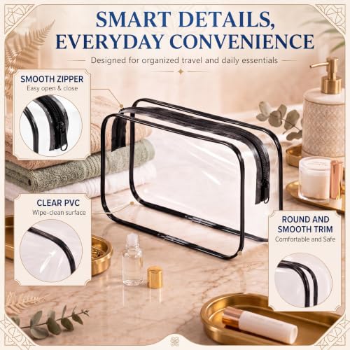 28-Pack Clear Cosmetic Bags with Zipper - Travel Makeup Organizer Set