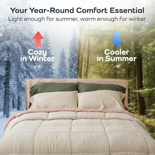 Bamboo Comforter Queen Size Beige Oatmeal - Breathable & Hypoallergenic