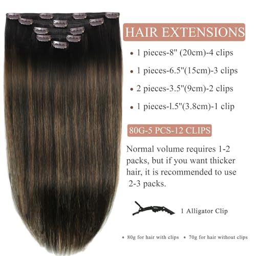 Clip-In Hair Extensions 14 Inch Balayage Dark Brown to Chestnut Brown - Real Human Hair