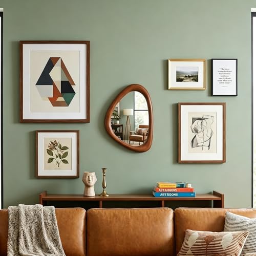 Irregular Wooden Wall Mirror 15x10in, Asymmetrical Rustic Frame, Small Decorative Mirror