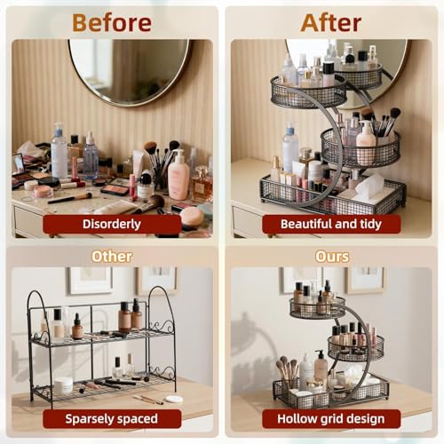 Calaytaly 3-Tier Metal Makeup Organizer for Vanity & Bathroom Countertop
