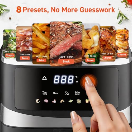 Larora 6 QT Family Size Air Fryer with Visible Window, 8 Presets & Touchscreen