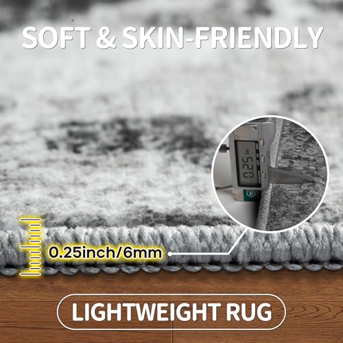 Black & Grey 8x10 Washable Area Rug for Living Room Bedroom Dining Room - Durable Faux Wool