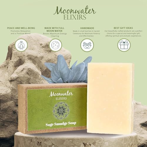 Smudge Spray Bundle - White Sage Smudge Spray and Sage Soap for Cleansing Negativity, Smokeless Smudging Kit to Support Positive Aura, and Cleansing Negative Energy-8oz by Moonwater Elixirs