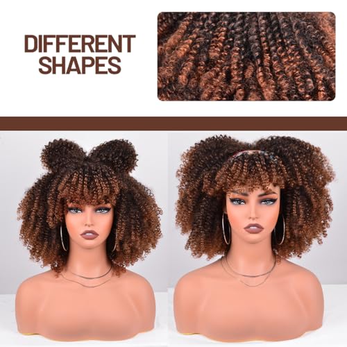 12 Inch Afro Wig for Black Women - Black to Brown Kinky Curly Synthetic Wig - Variation 12 Inch / Black to Brown (1B/30)