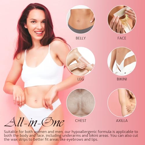 Wax Strips for Hair Removal, Wax Strips, Waxing Kit For Women Face, Body, Arms, Legs, Chest, Back, Bikini Wax Strips, Waxing Hair£¬Removeal Kit with 80PCS + 4 Calming Oil Wipes