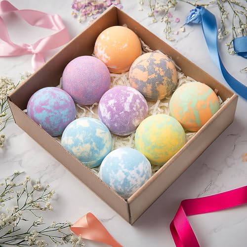9-Piece Natural Essential Oil Bath Bombs Set - Handmade Spa & Relaxation Gift