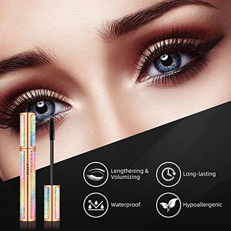 4D Silk Fiber Eyelash Mascara Waterproof - Thick Long Lasting Smudge-Proof Natural 4D Fiber Mascara, Curling Lashes Lengthening, All Day Exquisitely, Extra Long (Pack of 2)