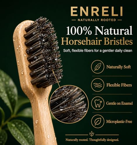 Horsehair Bamboo Toothbrush 4-Pack - Eco-Friendly Soft Natural Bristles Sensitive Gums