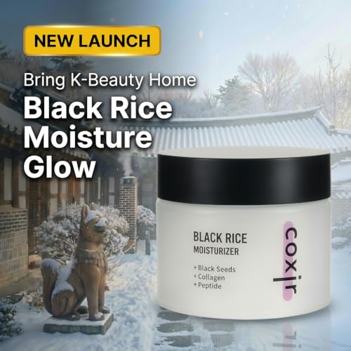 coxir Black Rice Moisturizer Face Cream, Hydrating Korean Moisturizer with Niacinamide, Collagen & Peptide Complex, Radiance, Barrier Support, Lightweight Non-Greasy(1.69 fl oz)