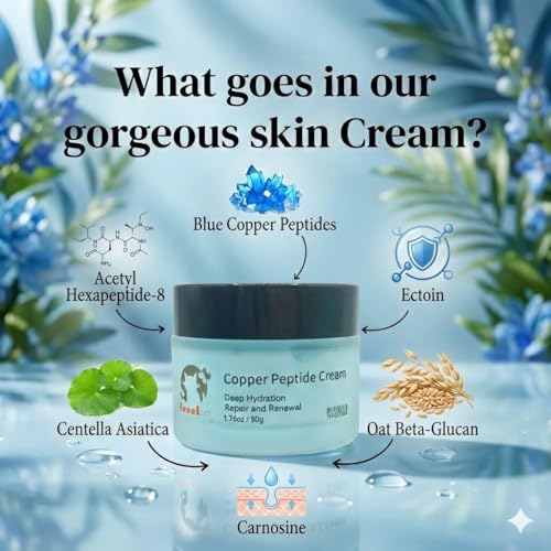 Blue Copper Peptide Face Cream with Acetyl Hexapeptide-8 & Ectoin - Anti-Aging Daily Moisturizer for Fine Lines & Wrinkles - Firming, Hydrating & Barrier Repair Skin Care - 1.7 oz