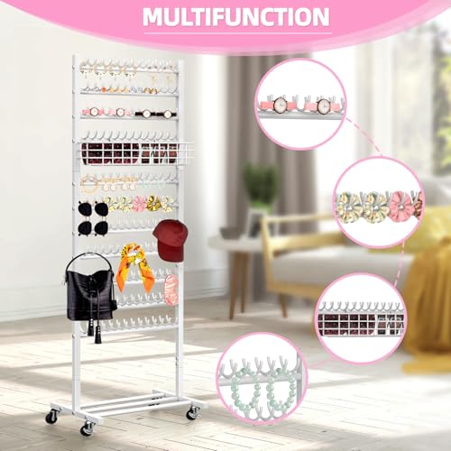White 2-Sided Braiding Hair Rack with Wheels & Tray - Hair Extension Organizer