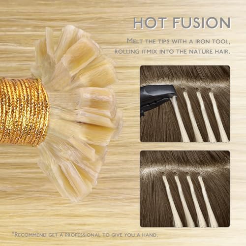 WENNALIFE U Tip Hair Extensions 14in 50g Light Blonde Golden Blonde Remy Keratin