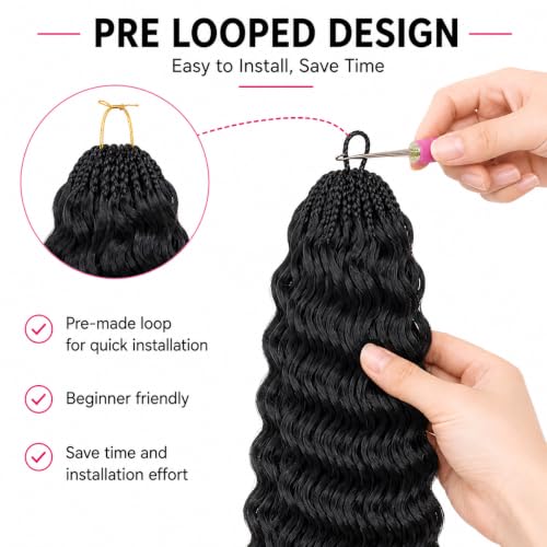 Pre Looped Ocean Wave Crochet Hair 18 Inch - 10 Packs, 1B Style