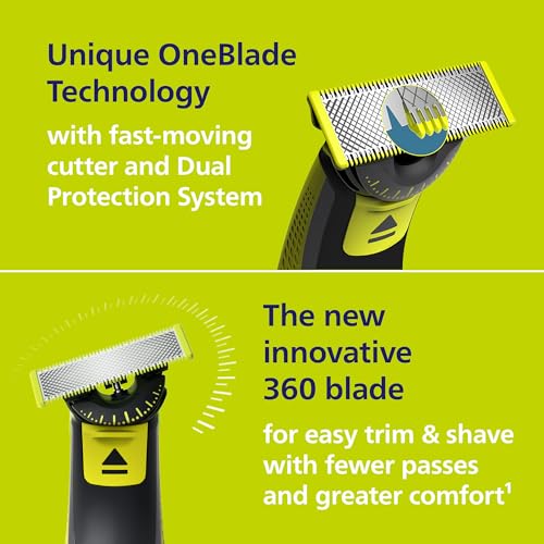 Black & Lime Green Philips Norelco OneBlade 360 Hybrid Face Trimmer & Shaver with 5-Length Comb