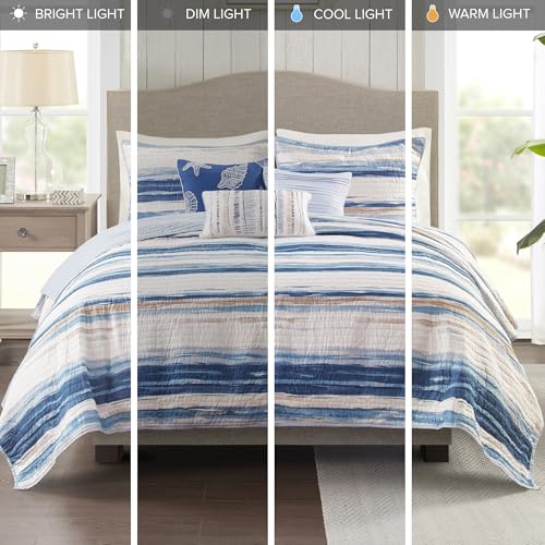 King Marina Coastal Stripes Blue Comforter Set - 8PC Microfiber Bedding