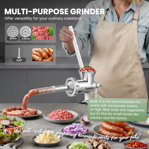 Manual Meat Grinder with Sausage Stuffer - 304 Stainless Steel, #8 Caliber